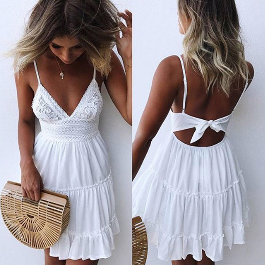 Boho Summer Dress Lace White Mini ...